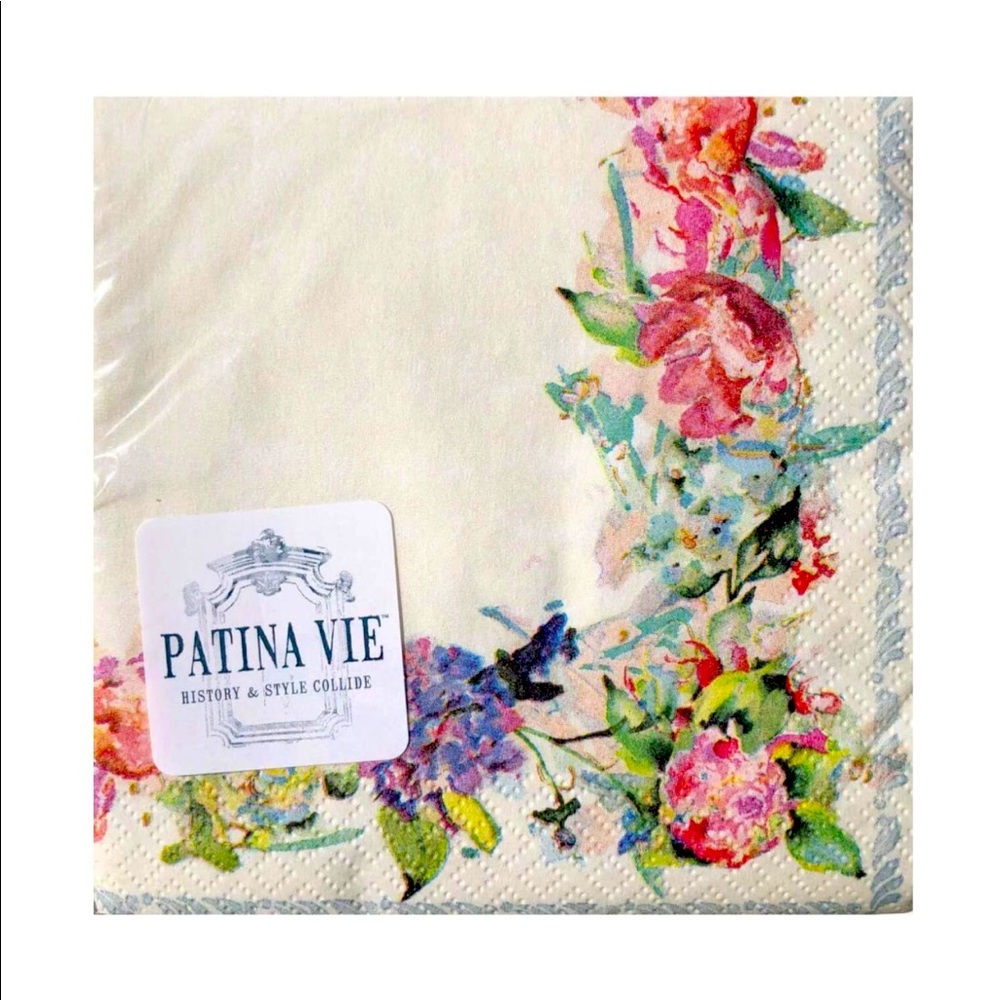 Patina Vie Floral Cream Paper Cocktail Beverage Napkins 36 ct